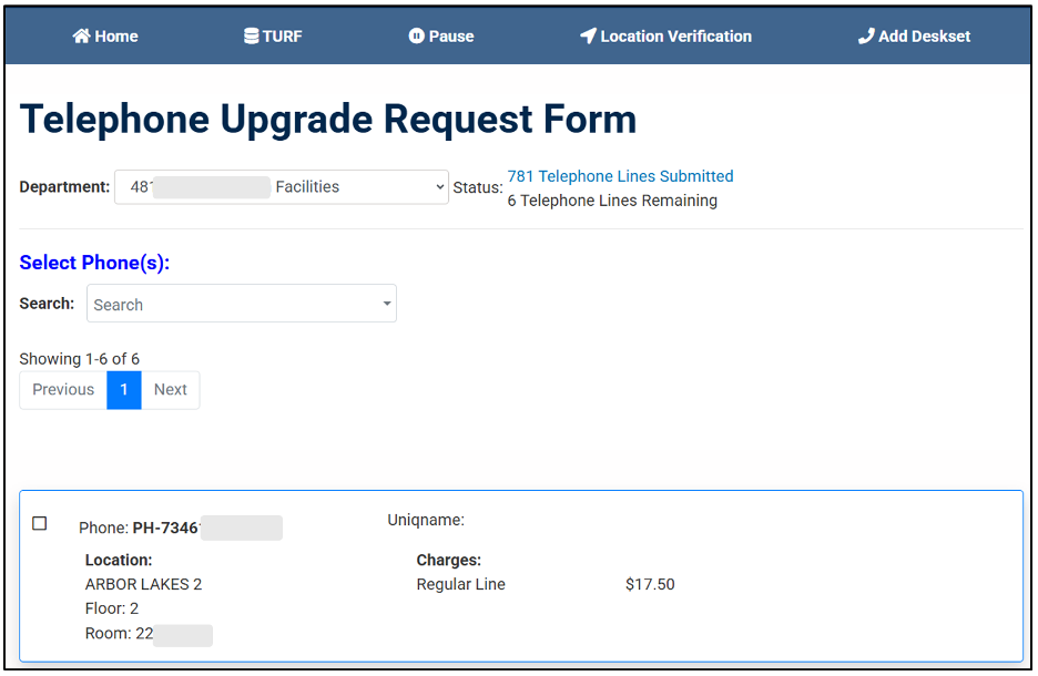 screesnshot of telephone upgrade request form example